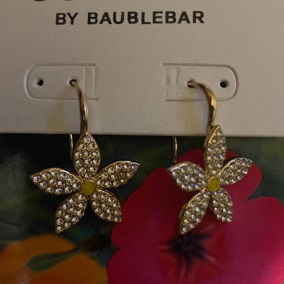 Baublebar Sugarfix Crystal Gold Flower Drop Earrings NWT - Picture 3 of 6